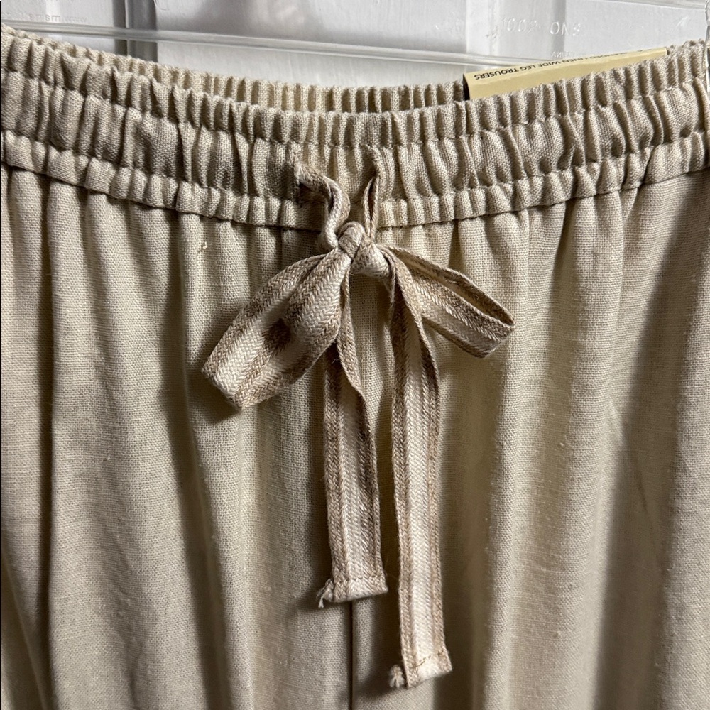 MAX STUDIO LONDON OYSTER LINEN WIDE LEG PANTS DRAWSTRING MID RISE NWT! - Picture 5 of 7